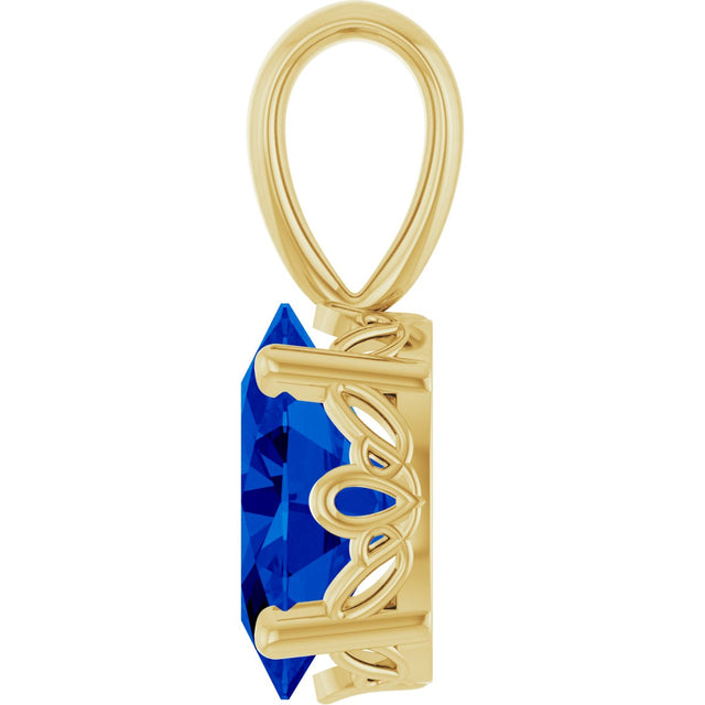 14K Gold Lab-Grown Blue Sapphire Oval 4-Prong Solitaire Necklace or Pendant - Yellow Gold - view 3