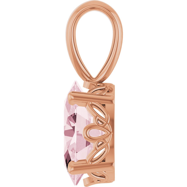 14K Gold Natural Pink Morganite Oval 4-Prong Solitaire Necklace or Pendant - Rose Gold - view 3