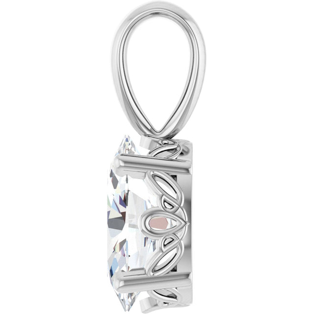 14K Gold Natural White Sapphire Oval 4-Prong Solitaire Necklace or Pendant - White Gold - view 3