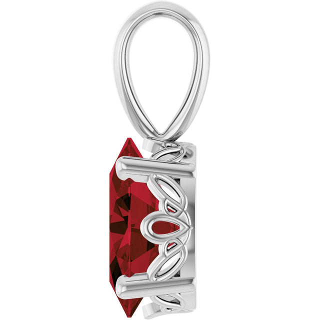 14K Gold Natural Mozambique Garnet Oval 4-Prong Solitaire Necklace or Pendant - White Gold - view 3
