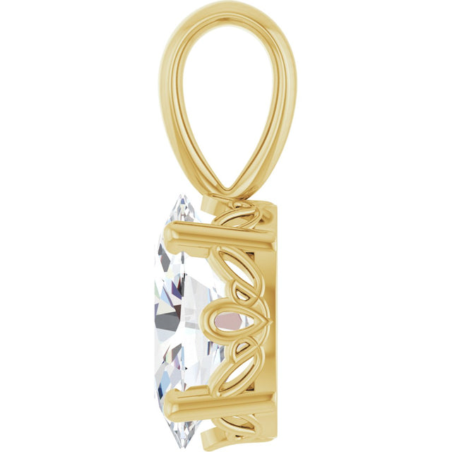 14K Gold Natural White Sapphire Oval 4-Prong Solitaire Necklace or Pendant - Yellow Gold - view 3