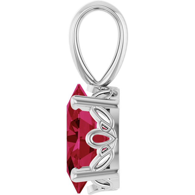 14K Gold Lab-Grown Ruby Oval 4-Prong Solitaire Necklace or Pendant - White Gold - view 3