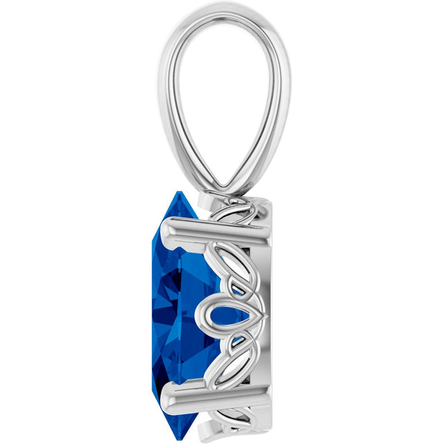 14K Gold Lab-Grown Blue Sapphire Oval 4-Prong Solitaire Necklace or Pendant - White Gold - view 3