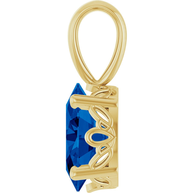 14K Gold Lab-Grown Blue Sapphire Oval 4-Prong Solitaire Necklace or Pendant - Yellow Gold - view 4