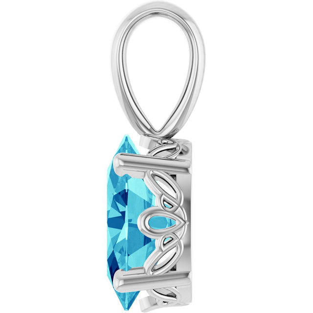 14K Gold Natural Blue Zircon Oval 4-Prong Solitaire Necklace or Pendant - White Gold - view 3