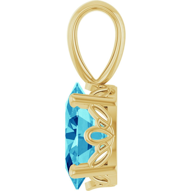 14K Gold Natural Blue Zircon Oval 4-Prong Solitaire Necklace or Pendant - Yellow Gold - view 3