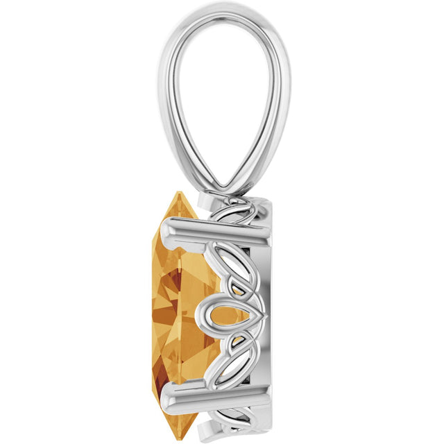 14K Gold Natural Citrine Oval 4-Prong Solitaire Necklace or Pendant - White Gold - view 3