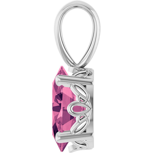 14K Gold Natural Pink Tourmaline Oval 4-Prong Solitaire Necklace or Pendant - White Gold - view 3