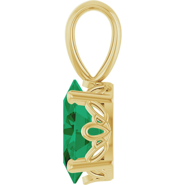 14K Gold Lab-Grown Emerald Oval 4-Prong Solitaire Necklace or Pendant - Yellow Gold - view 3
