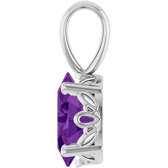 14K Gold Natural Amethyst Oval 4-Prong Solitaire Necklace or Pendant - White Gold - view 2