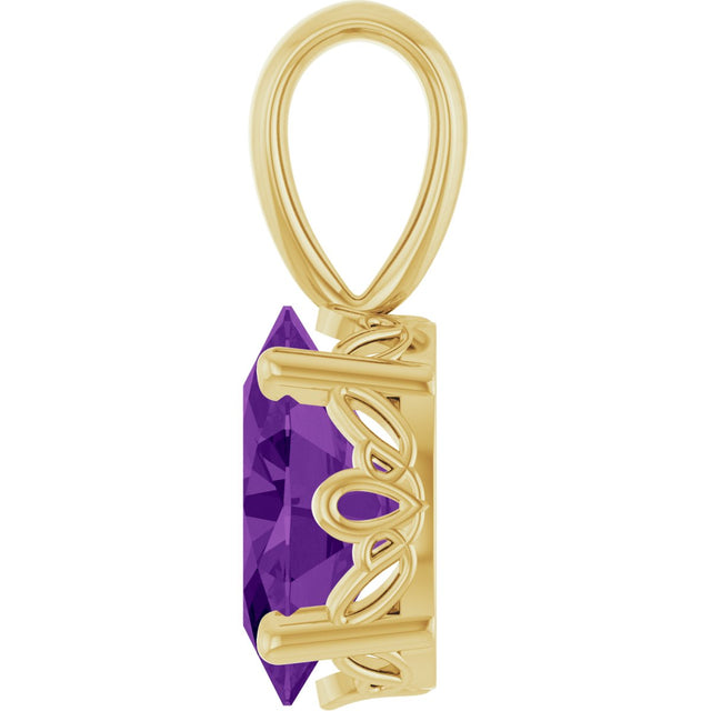 14K Gold Natural Amethyst Oval 4-Prong Solitaire Necklace or Pendant - Yellow Gold - view 3