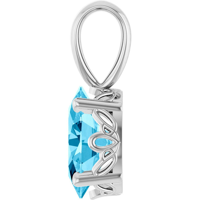 14K Gold Natural Aquamarine Oval 4-Prong Solitaire Necklace or Pendant - White Gold - view 3