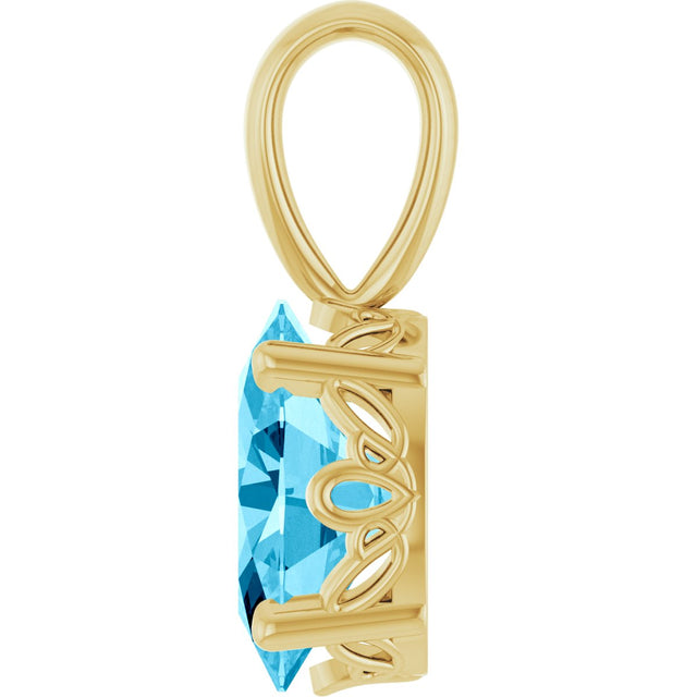 14K Gold Natural Aquamarine Oval 4-Prong Solitaire Necklace or Pendant - Yellow Gold - view 3