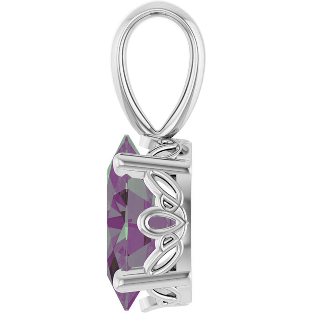 14K Gold Lab-Grown Alexandrite Oval 4-Prong Solitaire Necklace or Pendant - White Gold - view 3