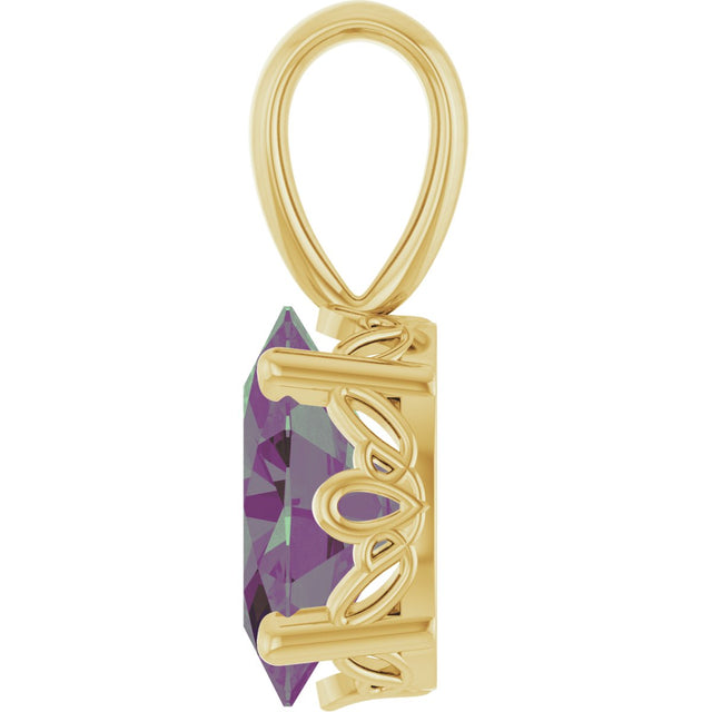 14K Gold Lab-Grown Alexandrite Oval 4-Prong Solitaire Necklace or Pendant - Yellow Gold - view 3