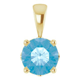 14K Gold Natural Swiss Blue Topaz Round 4-Prong Scroll Setting Pendant - Yellow Gold