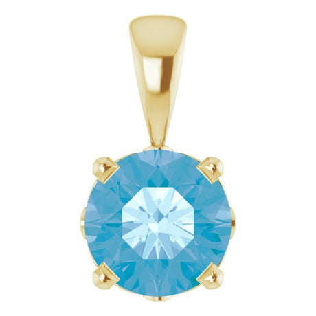 14K Gold Natural Swiss Blue Topaz Round 4-Prong Scroll Setting Pendant - Yellow Gold