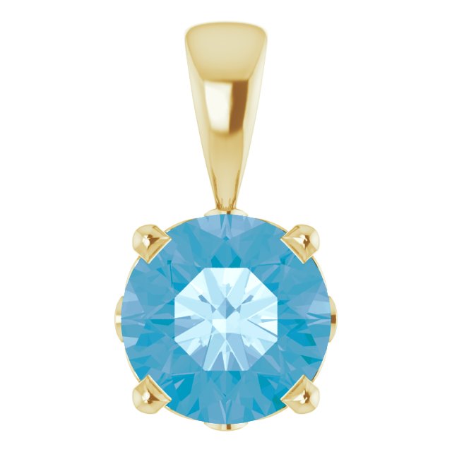 14K Gold Natural Swiss Blue Topaz Round 4-Prong Scroll Setting Pendant - Yellow Gold