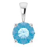 14K Gold Natural Swiss Blue Topaz Round 4-Prong Scroll Setting Pendant - White Gold