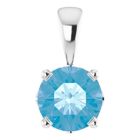 14K Gold Natural Swiss Blue Topaz Round 4-Prong Scroll Setting Pendant - White Gold