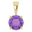 14K Gold Natural Amethyst Round 4-Prong Scroll Setting Pendant - Yellow Gold