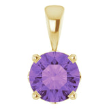 14K Gold Natural Amethyst Round 4-Prong Scroll Setting Pendant - Yellow Gold