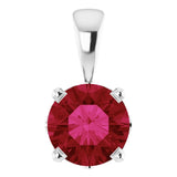 14K Gold Lab-Grown Ruby Round 4-Prong Scroll Setting Pendant - White Gold