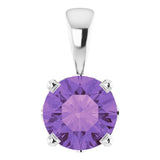14K Gold Natural Amethyst Round 4-Prong Scroll Setting Pendant - White Gold