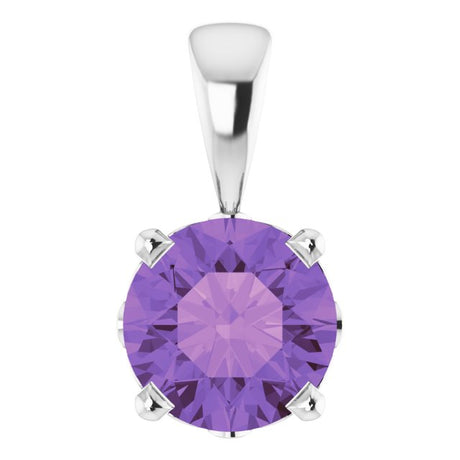 14K Gold Natural Amethyst Round 4-Prong Scroll Setting Pendant - White Gold