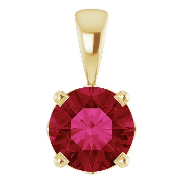 14K Gold Lab-Grown Ruby Round 4-Prong Scroll Setting Pendant - Yellow Gold