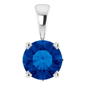 14K Gold Lab-Grown Blue Sapphire Round 4-Prong Scroll Setting Pendant - White Gold