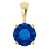 14K Gold Lab-Grown Blue Sapphire Round 4-Prong Scroll Setting Pendant - Yellow Gold