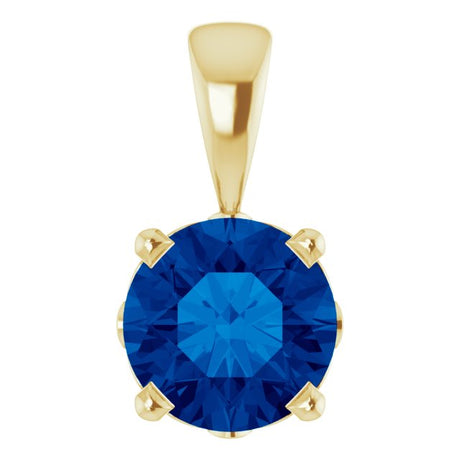 14K Gold Lab-Grown Blue Sapphire Round 4-Prong Scroll Setting Pendant - Yellow Gold