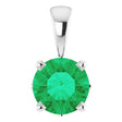 14K Gold Lab-Grown Emerald Round 4-Prong Scroll Setting Pendant - White Gold