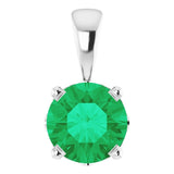 14K Gold Lab-Grown Emerald Round 4-Prong Scroll Setting Pendant - White Gold