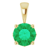 14K Gold Lab-Grown Emerald Round 4-Prong Scroll Setting Pendant - Yellow Gold