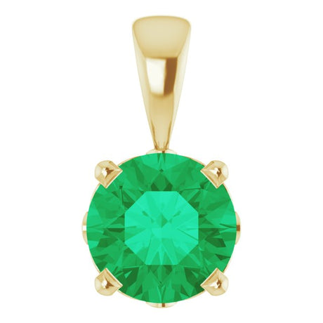 14K Gold Lab-Grown Emerald Round 4-Prong Scroll Setting Pendant - Yellow Gold