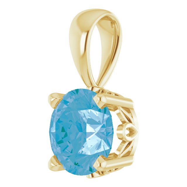 14K Gold Natural Swiss Blue Topaz Round 4-Prong Scroll Setting Pendant - Yellow Gold - view 2