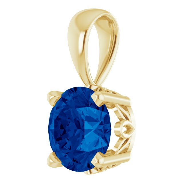 14K Gold Lab-Grown Blue Sapphire Round 4-Prong Scroll Setting Pendant - Yellow Gold - view 2