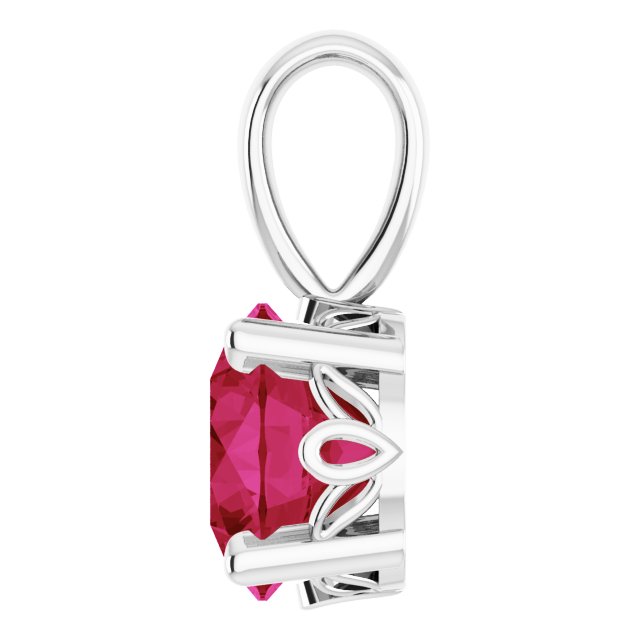 14K Gold Lab-Grown Ruby Round 4-Prong Scroll Setting Pendant - White Gold - view 3