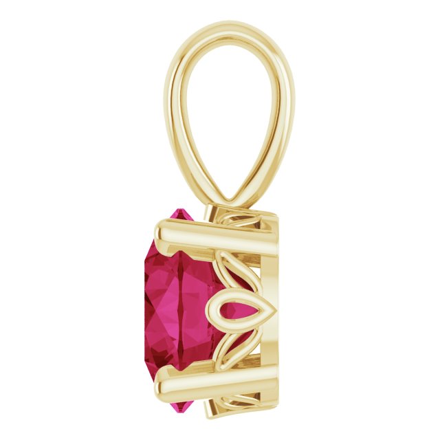 14K Gold Lab-Grown Ruby Round 4-Prong Scroll Setting Pendant - Yellow Gold - view 3