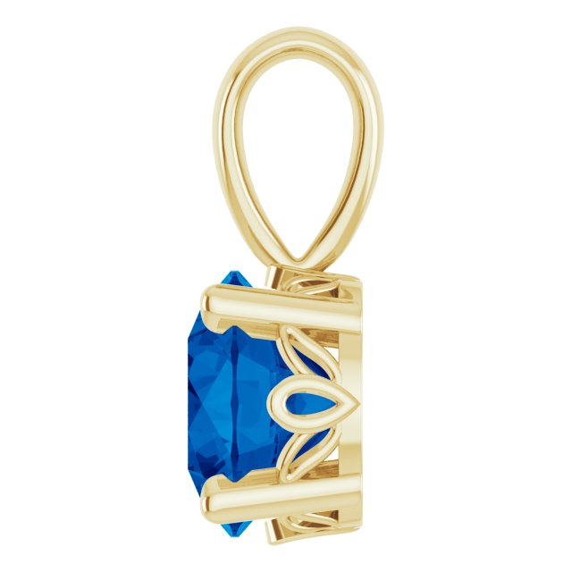 14K Gold Lab-Grown Blue Sapphire Round 4-Prong Scroll Setting Pendant - Yellow Gold - view 3