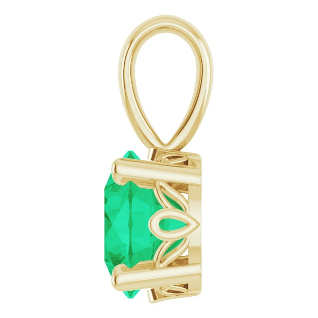 14K Gold Lab-Grown Emerald Round 4-Prong Scroll Setting Pendant - Yellow Gold - view 3