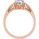 14K Gold Round Created Moissanite Solitaire Scroll Setting Ring - view 2