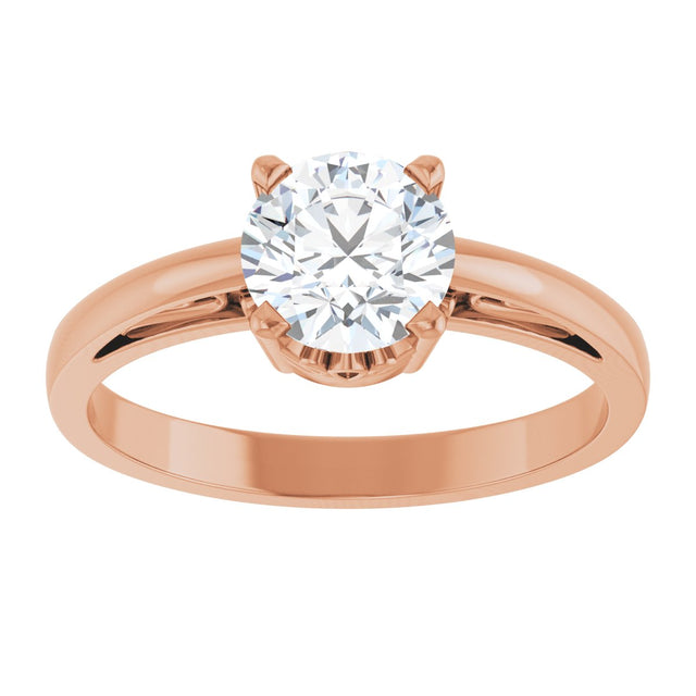 14K Gold Round Created Moissanite Solitaire Scroll Setting Ring - view 3