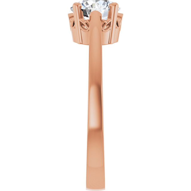 14K Gold Round Created Moissanite Solitaire Scroll Setting Ring - view 5