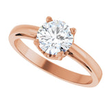 14K Gold Round Created Moissanite Solitaire Scroll Setting Ring - view 6