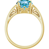 14K Gold Round Natural Swiss Blue Topaz Solitaire Scroll Setting Ring - Yellow Gold - view 2
