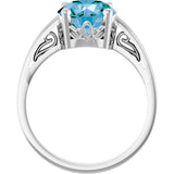 14K Gold Round Natural Swiss Blue Topaz Solitaire Scroll Setting Ring - White Gold - view 2