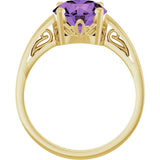 14K Gold Round Natural Amethyst Solitaire Scroll Setting Ring - Yellow Gold - view 2